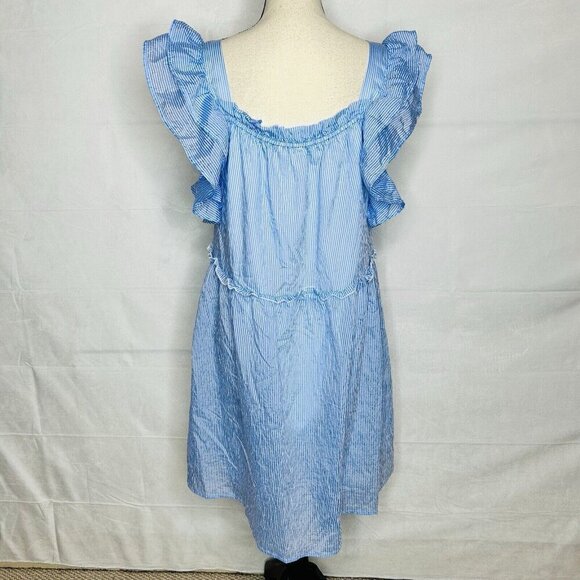 THML Blue White Babydoll Dress Ruffle Tiered Sleeveless Lined Women's Size L - Picture 6 of 7